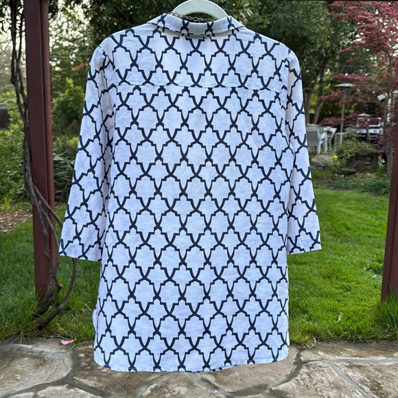 🩷 NEIMAN MARCUS; Classy & Upscale Geometric Black/White 100% LINEN Tunic; Sz. S! - Picture 4 of 10